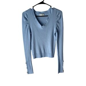 Love Always Baby Blue Ribbed Knit Puff Sleeve Sweater Large Coquette‎ Romantic